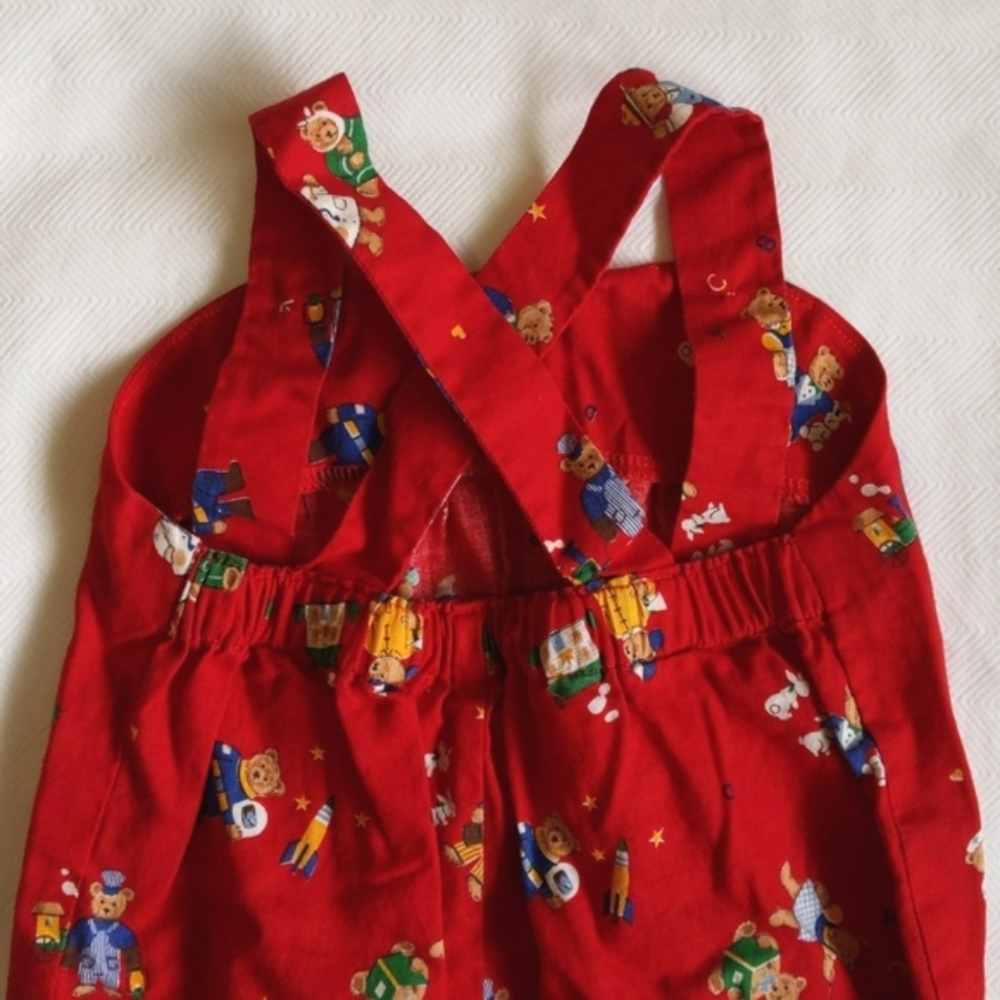 handmade vintage style bear print overalls jumpsuit 6 months baby unisex - Picture 6 of 10